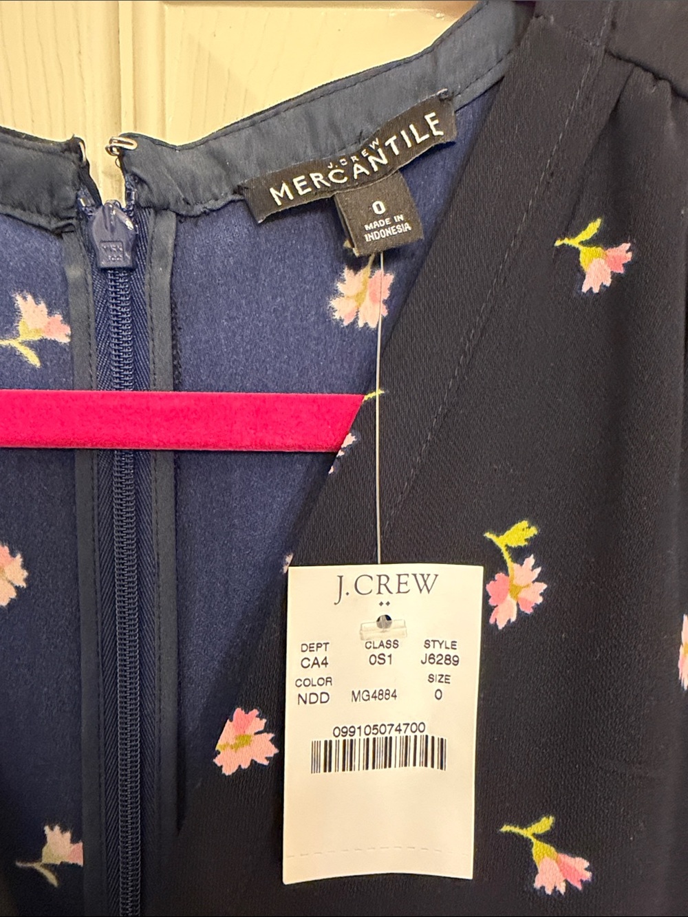 J. Crew Factory Navy Midi Dress with Pink Floral Print - Picture 2 of 6